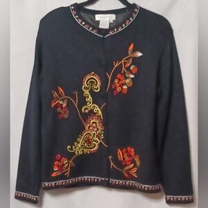 Great Cavalier Women's Button Down Embroidered Black Wool Sweater. Size S